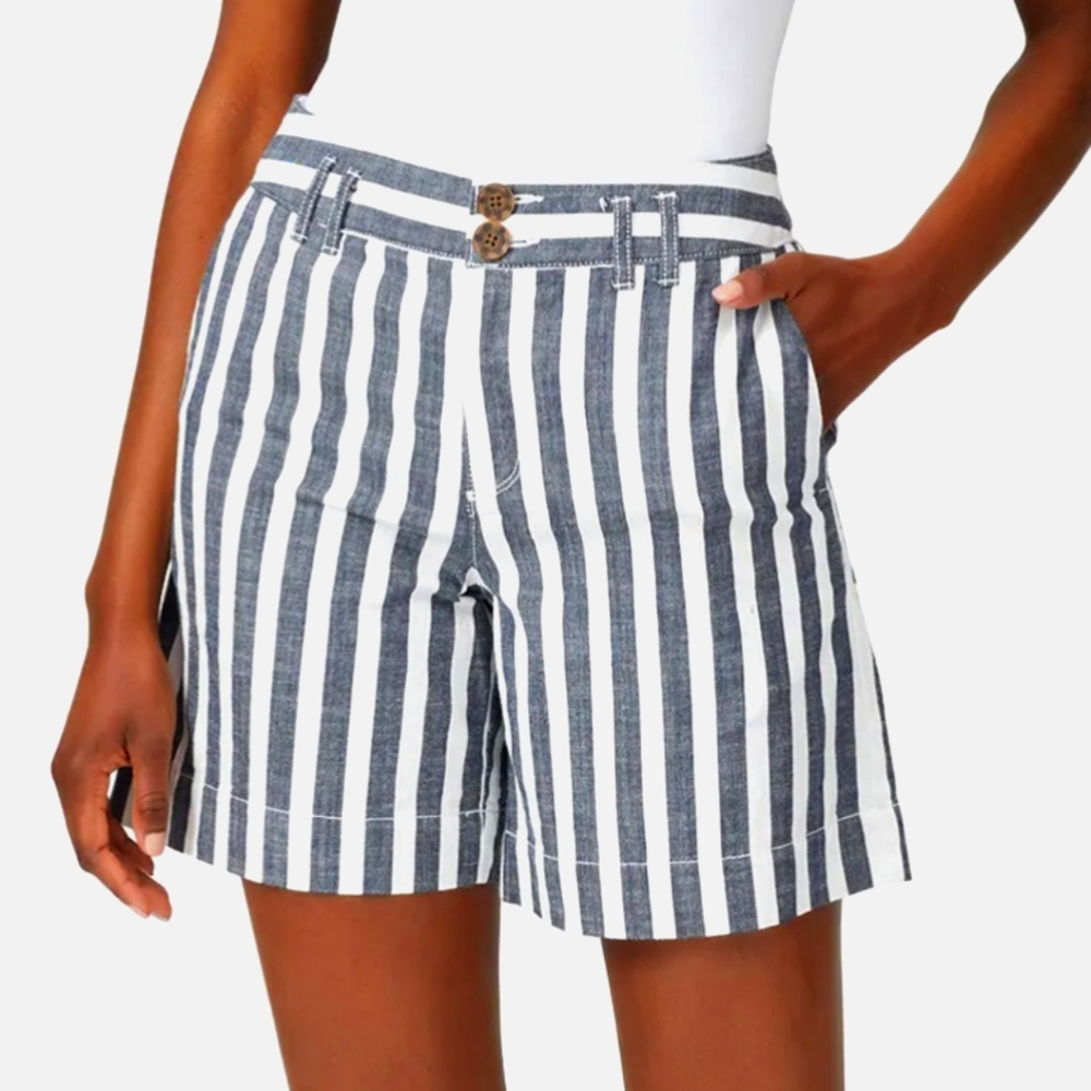 SANCTUARY Striped Cotton Boxer Shorts Size  31  NWT Navy Blue And White